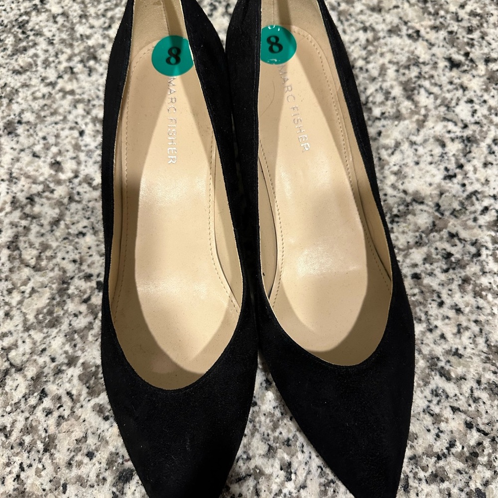 Marc Fisher Black Suede Pointed-Toe Pumps